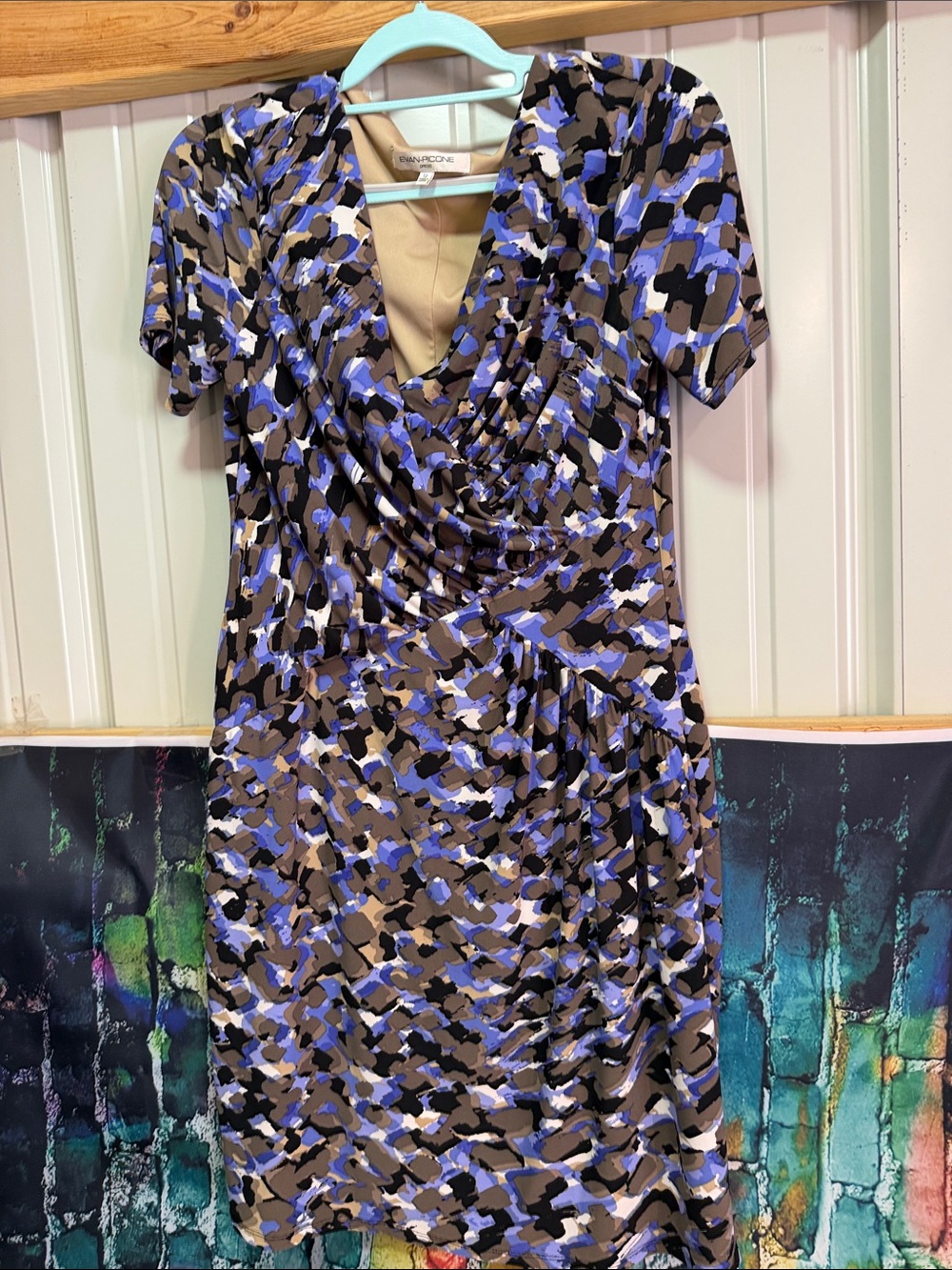 Evan Picone Brown, Blue & Black Abstract Print Dress size 12